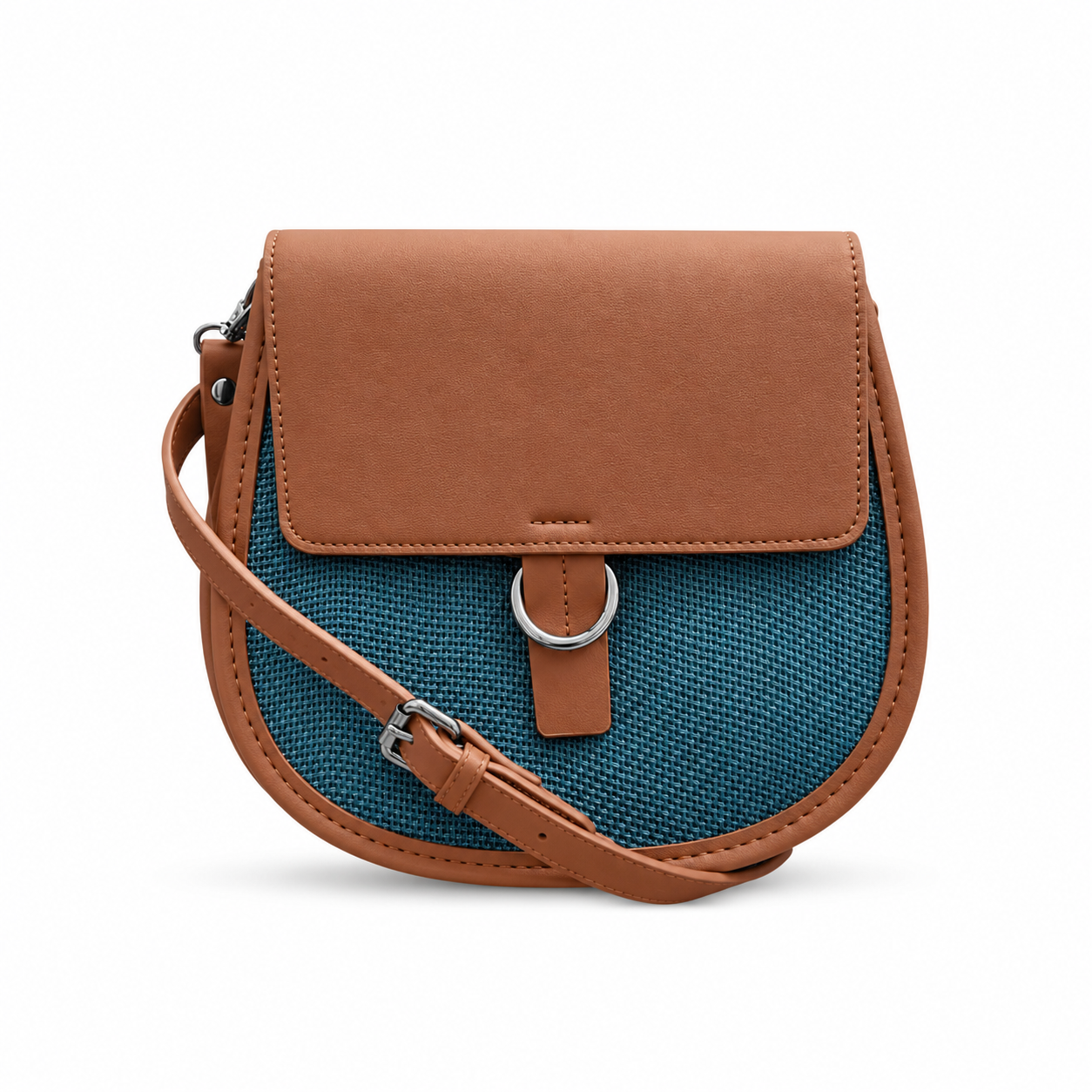 Bandolera de arpillera combinada Selena azul - Imagen 2