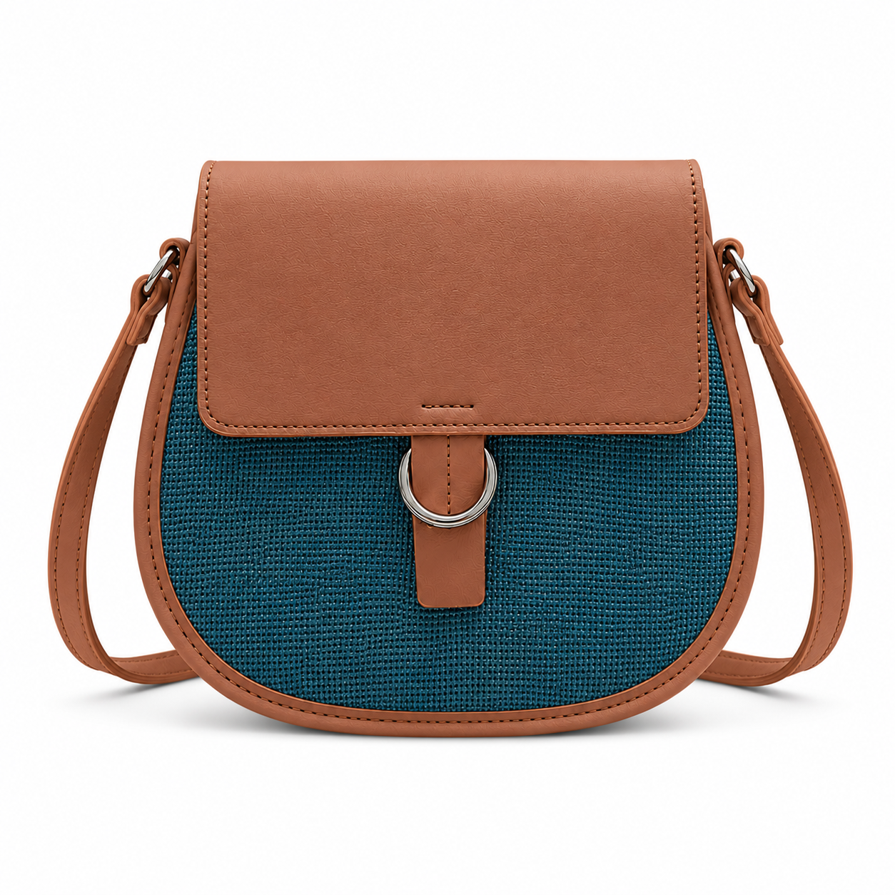 Bandolera de arpillera combinada Selena azul