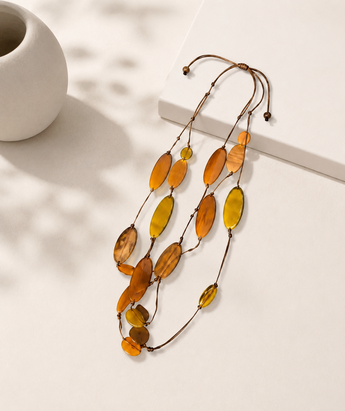 Collar piedras Natural amarillo varias vueltas cordón ajustable - Imagen 2