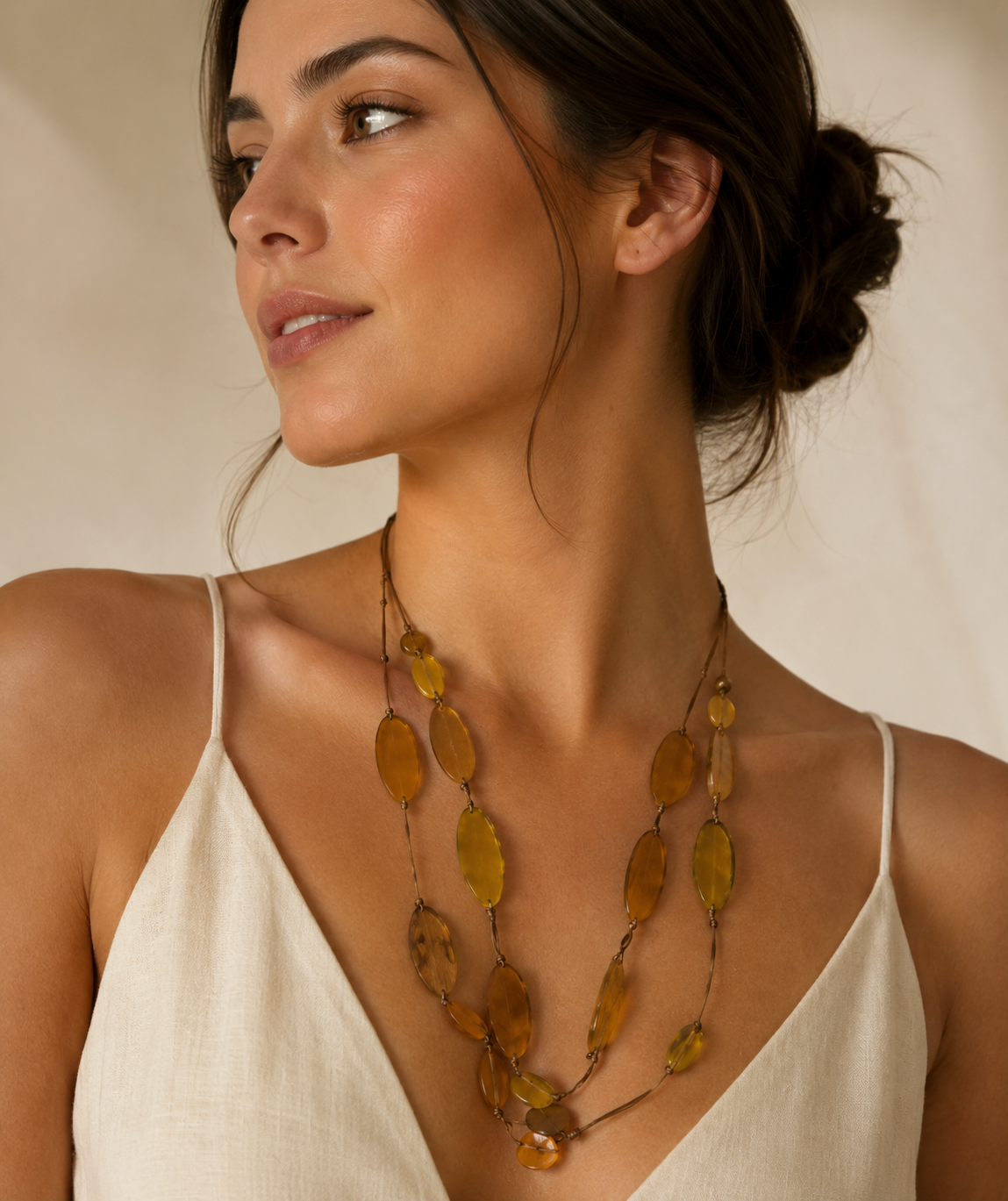 Collar piedras Natural amarillo varias vueltas cordón ajustable - Imagen 3