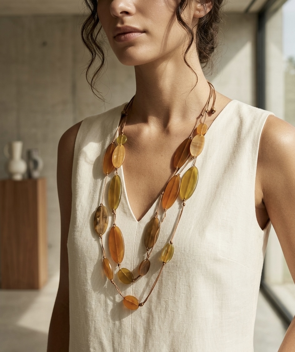 Collar piedras Natural amarillo varias vueltas cordón ajustable - Imagen 4