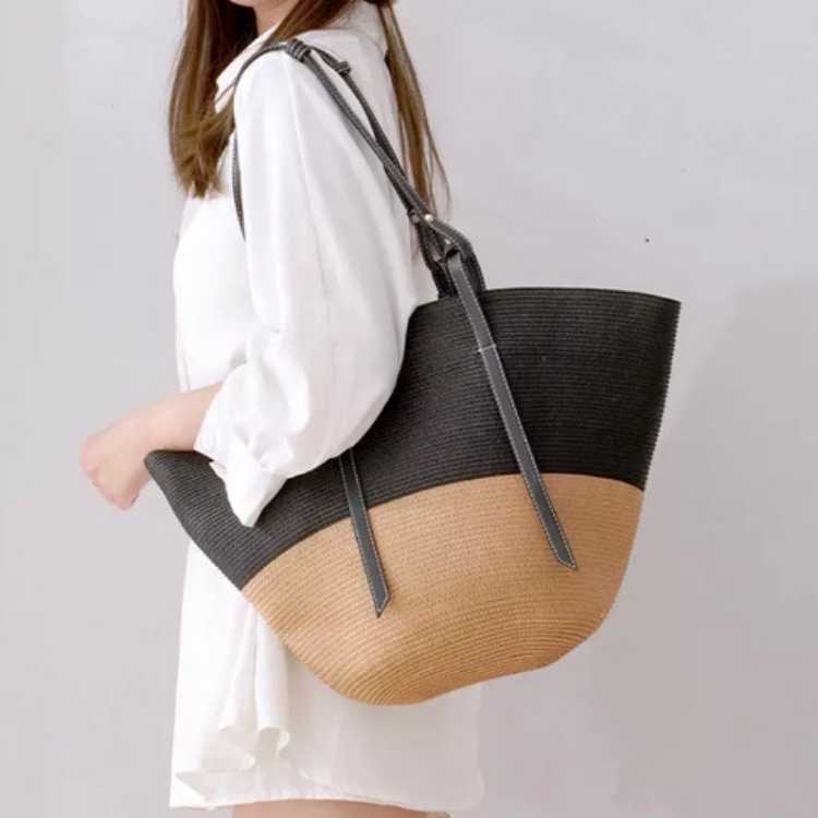 Bolso de rafia combinado Saint Tropez negro - Imagen 4