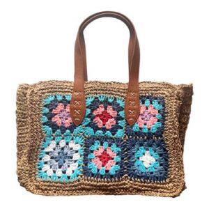 Bolso hilo vegetal con flores tonos azules