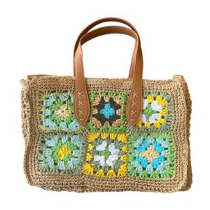 Bolso hilo vegetal con flores tono verde
