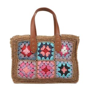 Bolso hilo vegetal con flores tonos rosa