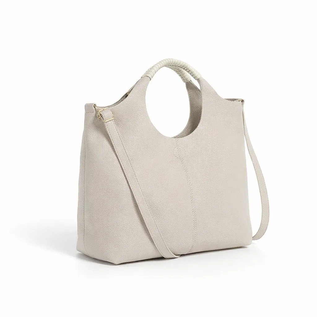 Bolso kitty con asa de mano redonda beige - Imagen 2