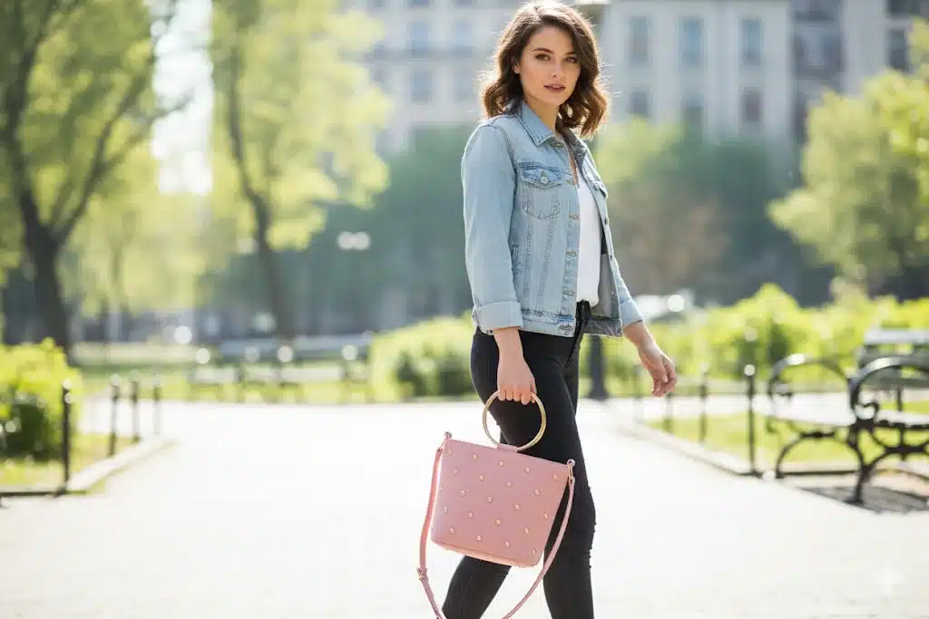 Bolso geométrico aro dorado Rosa - Imagen 2