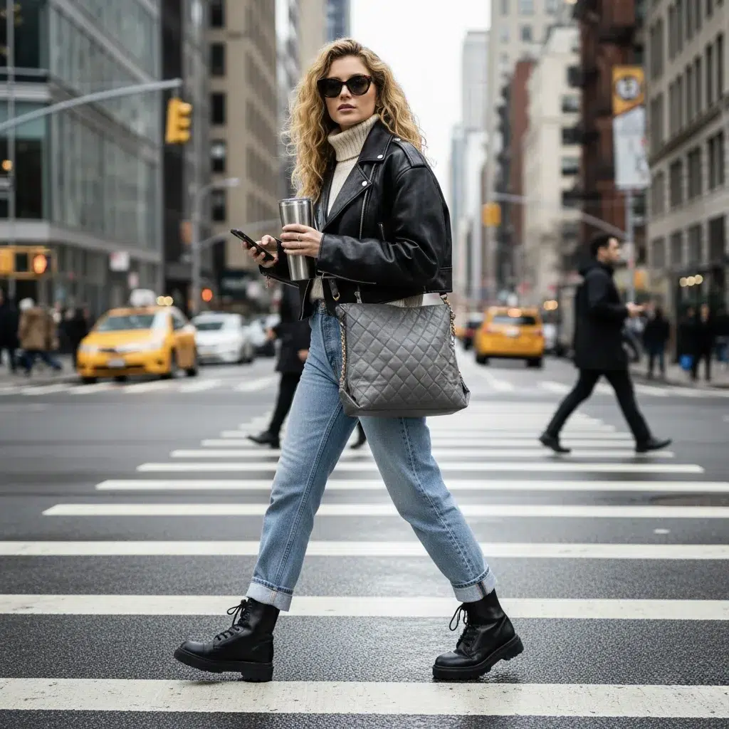 Bolso tote bag acolchado gris con cadenas inspiración Chanel - Imagen 5